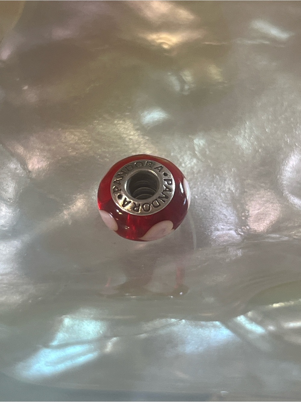 Pandora Red and White Polka Dot Glass Spacer Bead